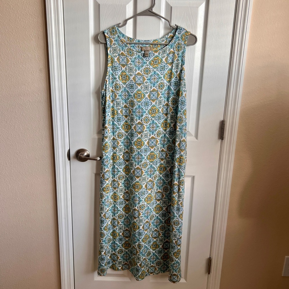 D & Co Naturals Womens Maxi‎ Dress XL Petite Medallion Print Linen Blend